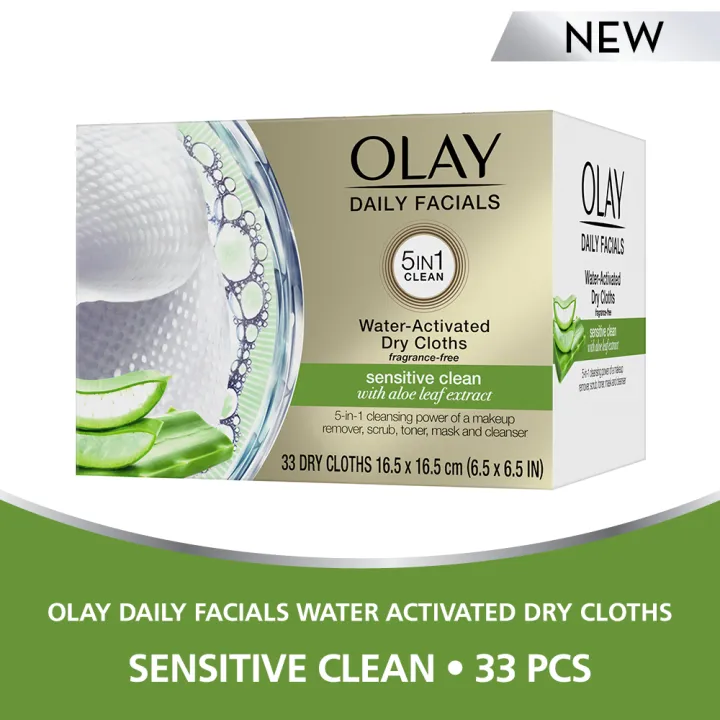 Olay Daily Facials Water Activated Dry Cloths Sensitive Clean 33 pcs