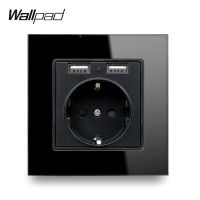 EU Wall Socket with 2.4A 2 x USB Charging Ports Wallpad Glass Power Outlet EU Standard Socket with Two USB Ports