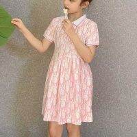 Girls Summer Customized Dress สไตล์เกาหลี Lapel Collar Kids Outfit For 3-9yrs Old