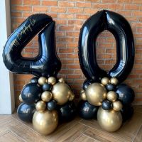 21pcs Gold Black Balloons Tower with 32inch Black Number Balloon for Boys Birthday Decoration 30 40 50 60 Birthday Party Supply Balloons