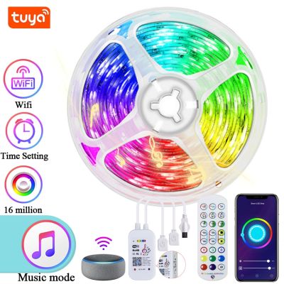 Tuya Wifi LED Strip Lights 5050 RGB String Diode Flexible Ribbon DC12V Dimmable IR Bluetooth Remote Control 5M/10M/15M/20M/30/M