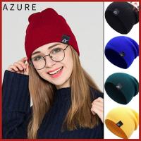 AZURE ใหม่ ของแข็งน่ารัก หมวกลำลองผู้หญิง หมวกถักไหมพรม หมวกอุ่น หมวกฤดูใบไม้ร่วงฤดูหนาว หมวกบีนนี่หญิง