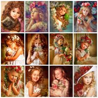 Huacan 5d Diamond Painting Full Drill Girl Diamond Art Embroidery Mosaic Rose Flower Child Wall Decor