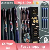 RUPANBO039392692น้ำพุปลายปากกา EF ขนาด0.5มม. ปากกาหมึกลบได้หมึกสีฟ้าปากกาแบบกดอุปกรณ์การเขียนของขวัญนักเรียน