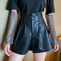 High Waist PU Leather Shorts Women Autumn Winter Solid Slim Wide Leg Shorts Fashion Sexy Leather Shorts Women Short Femme 10906