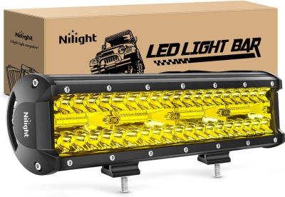 Nilight - 18033C-A 12 Inch 240W Amber Lights Triple Row Spot &amp; Flood Combo 30000LM Bar Driving Boat Led Off Road Lights for Trucks, 2 Years Warranty Amber Spot Combo