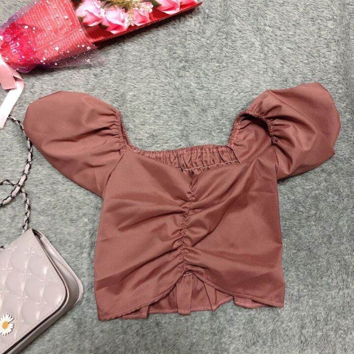 เสื้อครอปสมอคหลัง-แขนตุ๊กตา