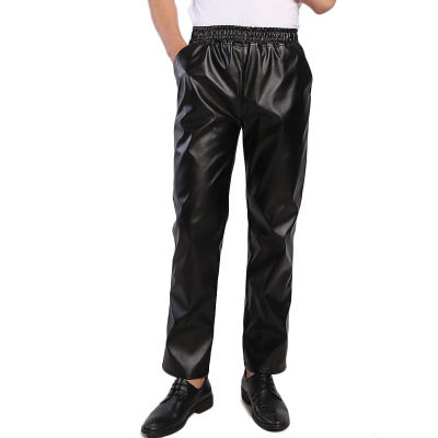 Idopy ผู้ชายธุรกิจปกติพอดียืด C Omfy สีดำแข็ง F AUX หนังกางเกงกางเกงยีนส์กางเกงทรงหลวมเอวยางยืดสำหรับชาย