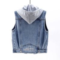 ✣ Denim Vests Sleeveless Short Hooded Jacket Jeans Female Waistcoat