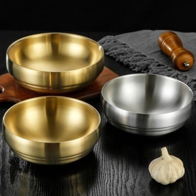 Heat Insulated Mixing Bowl Stainless Steel Bowl Double Layer Rice Bowls Metal Ice Cream Soup Bowls for Kitchen Flatware