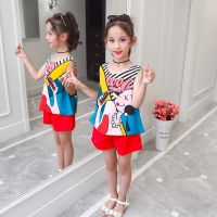 [COD] Childrens girls summer 2021 new foreign style suit childrens Korean fashion vest chiffon two-piece trendy