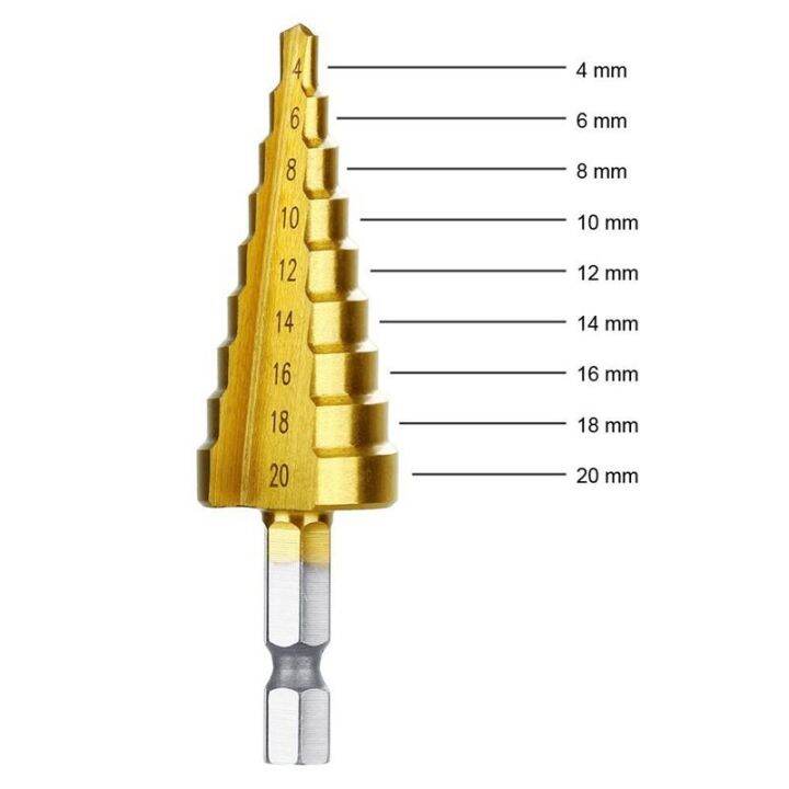 hh-ddpj3-pcs-hss-titanium-step-drill-bit-set-1-pcs-automatic-center-punch