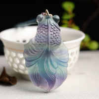 Colorful Fluorite Goldfish Jade Pendant Fashion Necklace Jewellery Chinese Hand-Carved Relax Healing Women Luck Gift Free Rope