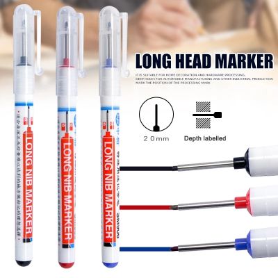 20มม. Deep Hole Long Head Marker ห้องน้ำงานไม้ตกแต่ง Multi-Purpose Deep Hole Marker ปากกาสีดำ/ สีฟ้า/สีแดง Ink