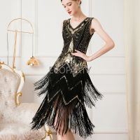 ชุดเดรสประดับลูกปัดเลื่อม S-XL ชุดเดรสชายบาน1920S Gatsby - Roaring 20S ชุดเดรสแต่งชายขอบชุดเดรสราตรีเสื้อผ้าผู้หญิง