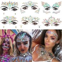 3D Rhinestone Bright Face สติกเกอร์สำหรับเทศกาล Glitter แต่งหน้าเครื่องประดับสติกเกอร์บนใบหน้าคริสตัลอัญมณีอัญมณีเพชรตกแต่ง