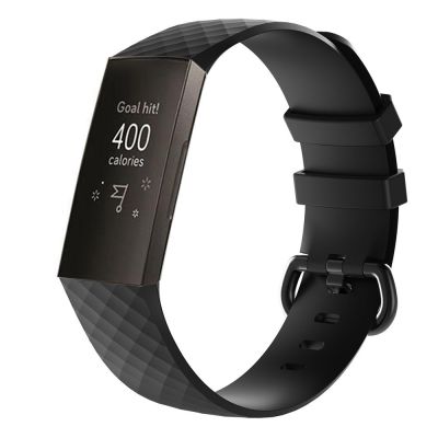 สายนาฬิกาข้อมือซิลิโคนลายเพชรสำหรับ Fitbit Charge 4ชิ้นเล็ก190*18มม. (สีดำ)