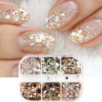 Glitter แชมเปญเล็บ Sliver สะท้อนแสง Flakes งานแต่งงานเล็บ Charm Paillette ตกแต่งเล็บ LA1909-48-Yeors