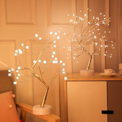 ♘✒ 108/36 LED Creative LED Desk Tree Lamp Copper Wire Power by USB / AA BatteryTable Lamps Night Light for Bedroom Decor