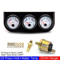 ﹍● 3in1 Car Meter Oil Pressure Gauge VOLT Water Temperature Gauge With Sensor 1/8 NPT Oil Press Sensor 52mm Triple Kit Chrome Bezel