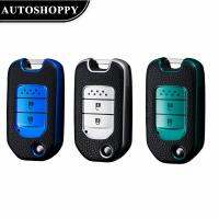 lujie Hign Quality Leather Car Floding Flip Button Key Case Cover For Honda Accord Civic City CRV CR-V HR-V Odyssey Vezel Jade Crider