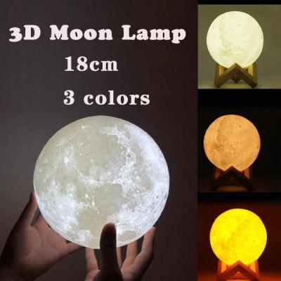 โคมไฟดวงจันทร์ 18cm เสมือนจริง สวยคลาสสิค ปรับแสงสีได้ 3สี แต่งห้อง ชาร์จไฟได้ ฟรีขาตั้งไม้ Moon Light lamp Abele