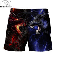 2023 newRedblue Tattoo Dragon And Wolf 3D Printed Mens Shorts Unisex Streetwear Summer Beach Loose Shorts Casual Pants Polyester SDM24