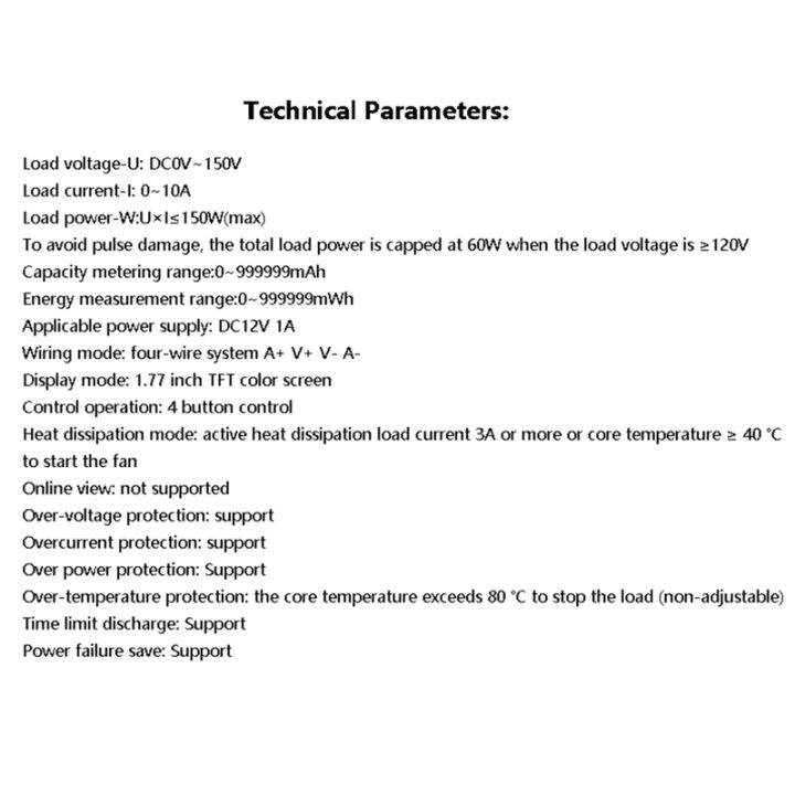 150w-10a-4-wires-battery-capacity-tester-1-77-inch-tft-color-screen-type-electronic-load-power-discharge-tester