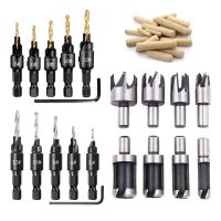 1set Wood Plug Cutter Drill Cutting Tool Drill Bit Set Straight And Tapered Taper 5/8" 1/2" 3/8" 1/4" Woodworking Cork Drill Bit Drills  Drivers