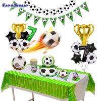 Lennie1 Football Theme Party Disposable Tableware Paper Plate Tablecloth Balloon Numbers 1-9 Trophy Set Boys Happy Birthday Cake Toppers