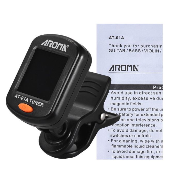 aroma-at-01a-guitar-tuner-rotatable-clip-on-tuner-lcd-display-for-chromatic-acoustic-guitar-bass-ukulele-black-guitar-parts