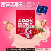 SCITEC NUTRITION (100% Whey Protein 500g-Strawberry White Chocolate)เวย์โปรตีน เพิ่มกล้ามเนื้อ คุมหิว บำรุง ซ่อมแซม ฟื้นฟู) WPC มีฮาลาล