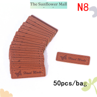 Sunflower 50pcs สีน้ำตาลทำด้วยหัวใจ PU หนัง handmade ป้ายแท็ก DIY เย็บหัตถกรรม