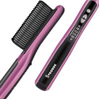 Fast Heating Hair Straightener Brush - Anti Scald Ceramic Straightener Brush, Anti Scald Ceramic Straightening Brush With 6 Temp Settings 20 Minute Auto-Off Straightening Comb For Home, Travel &amp; Salon