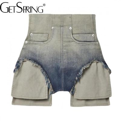 Yuerwang Women Denim Shorts 2023 Spring Summer New Fashion Fishbone High Waist Gradient Pocket Design Jean Shorts New Arrival