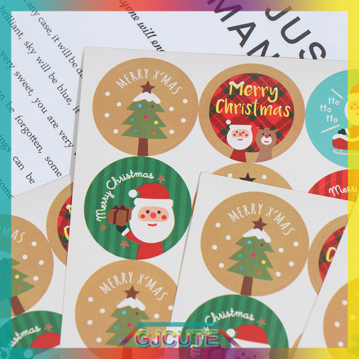 gjcute-สติกเกอร์ของขวัญคริสต์มาส120pcs-merry-christmas-round-บรรจุภัณฑ์สติกเกอร์ฉลาก