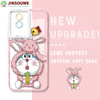 Jinsouwe เคสโทรศัพท์ Y02เคสสำหรับ Vivo ลายการ์ตูนโดราเอมอนคริสตัลเคสยางฝาครอบด้านหลังแบบนิ่ม