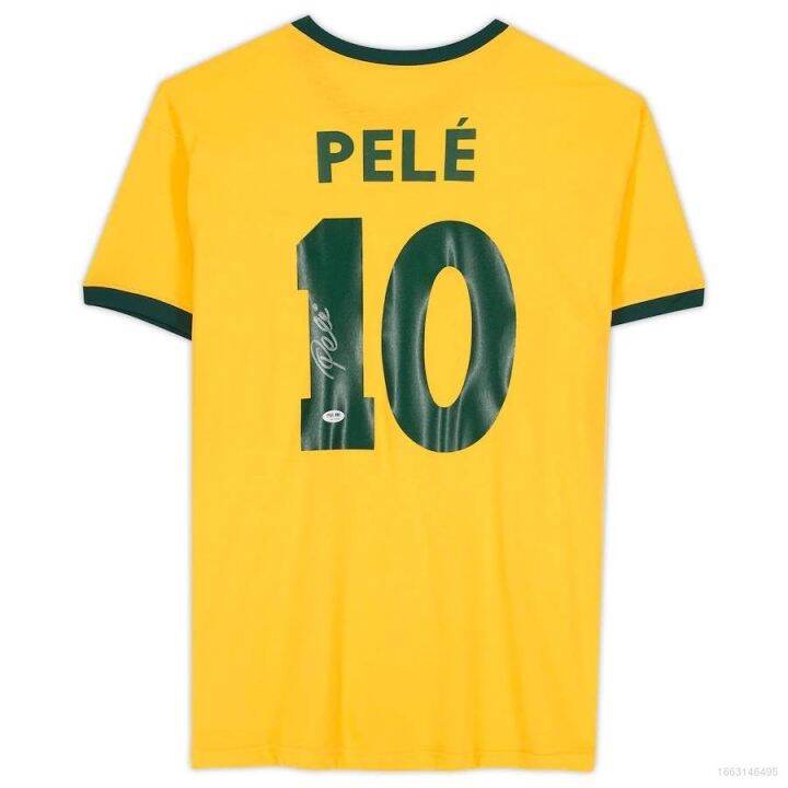 ชุดฟุตบอลผู้ชาย-เสื้อฟุตบอล-22-23-world-cup-brazil-home-jersey-football-tshirts-pele-retro-short-sleeve-sports-top-unisex-player-version