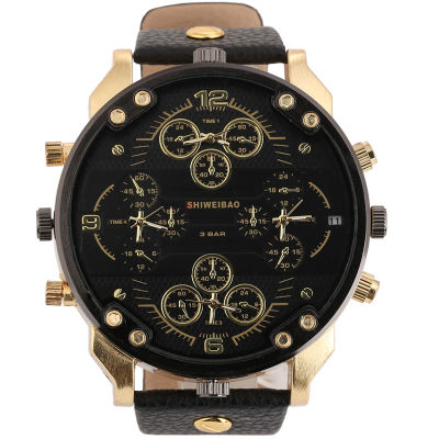 Shiweibao Cool Mens Watches Top Brand Luxury Quartz Watch For Men Four Time Zones Military Wristwatches Leather Relojes Hombre