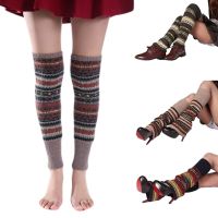 【CW】 Knitted Leg Warmers Cover Fluorescent Colorful Striped Thigh Socks Stockings Boot Cuffs