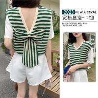 เสื้อยืดสีขาวของผู้หญิงโบว์ขนาดใหญ่พิเศษแขนสั้นเสื้อยืด1.00 kg-150.00 kg สองทางสั้นด้านบน