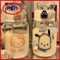 PETI STUDIO Cinnamoroll ขวดน้ำพร้อมหลอด อะนิเมะ คุโรมิ ขวดน้ำการ์ตูนอะนิเมะ แบบพกพาได้ ถ้วยพร้อมหลอด แก้วน้ำดื่มแก้ว เด็กนักเรียนชายหญิง