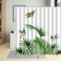 Hand Painted Green Leaf Water Color Flowers Bathroom Bathtub Home Shower Curtain Waterproof Polyester With Hook Home Decoration