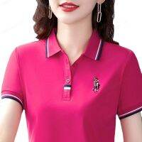 chonga ลำลองแม่วัยกลางคนและผู้สูงอายุฤดูใบไม้ผลิคอปกโปโลหลวมเสื้อยืดผู้หญิง