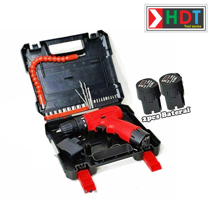 Mesin Bor Cas Charger 12V Cordless HDT Set Mata Obeng 2Baterai CDD 405 ...