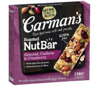 Carmans Almond Cashew &amp; Cranberry Bars คาร์แมนส์ โปรตีนบาร์ มูสลี่ผสมผลไม้และอัลมอนด์ 175g.