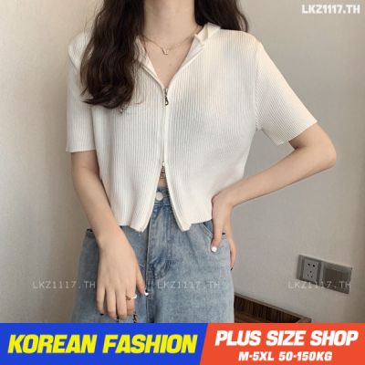 Plus size เสื้อผ้าสาวอวบ เสื้อยืดสาวอวบอ้วน ไซส์ใหญ่ ผู้หญิง เสื้อยืดครอป มีฮู้ด แขนสั้น มีซิป สีขาว ฤดูร้อน สไตล์เกาหลีแฟชั่น