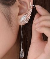 Delysia King Women Angel Wings Feather Earrings Ear Stud Trendy Crystal Tassel Jewelry