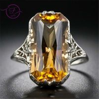 【⊕Good quality⊕】 suncila Citrine กลวงออก925แหวนเงินโอ้อวดเครื่องประดับข้อมือเงินสำหรับแหวนงานหมั้นงานแต่งผู้หญิง