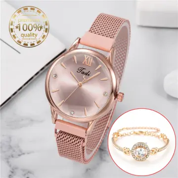 Fashion Women Watches Simple Rose Gold Mesh Belt Magnetic Quartz